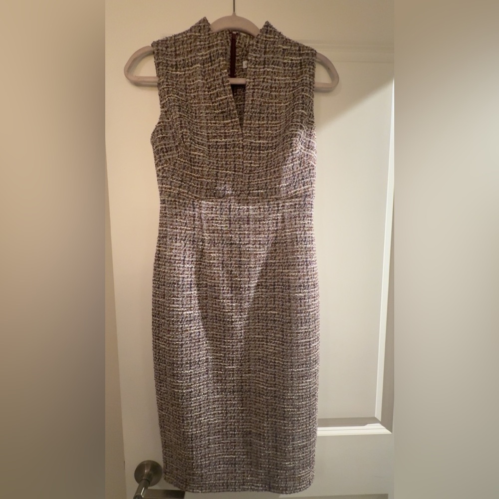 Calvin Klein Multicolor Tweed Sleeveless V Neck Sheath Dress, Size 2